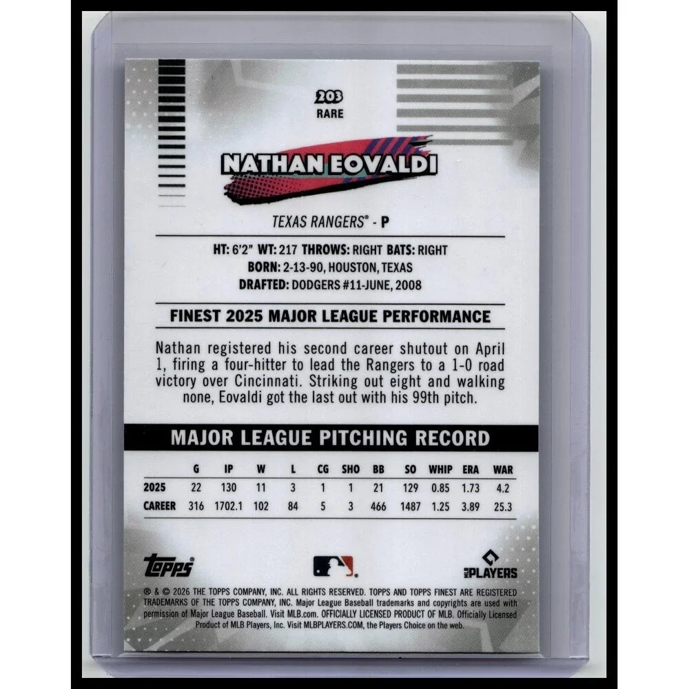 2026 Finest Nathan Eovaldi #203 Texas Rangers Base